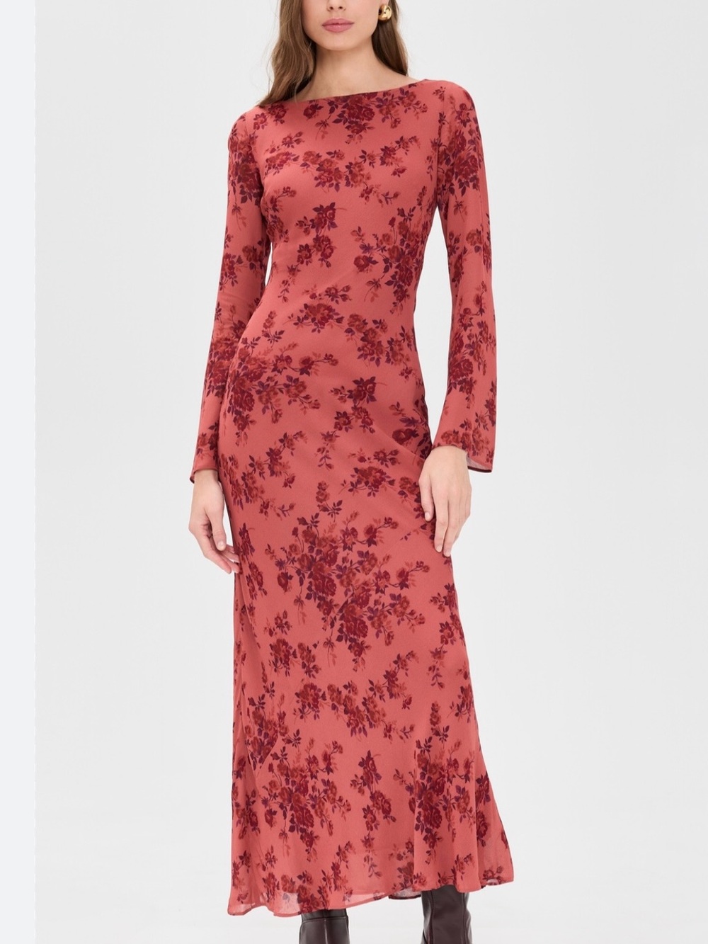 NWT • Reformation Esra long-sleeve maxi dress in clarette - XS